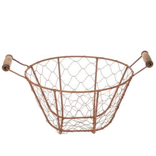 Vintage round wire basket with wooden handles, metal basket, rust finish, Ø22cm | Floristik24.co.uk