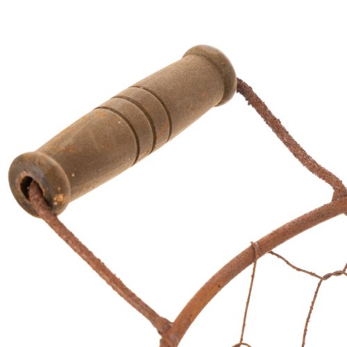 Vintage round wire basket with wooden handles, metal basket, rust finish, Ø22cm | Floristik24.co.uk