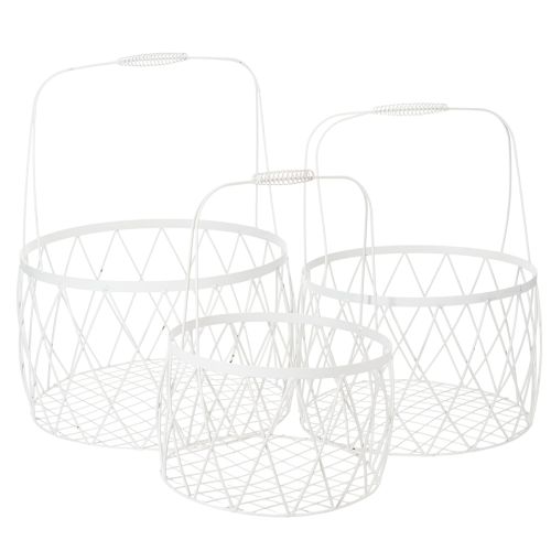 Floristik24 Wire basket with handle, white metal, Ø25/30/35cm, set of 3