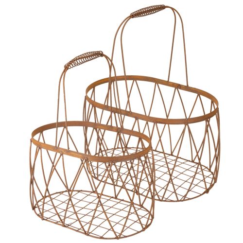 Floristik24 Oval wire basket with handle, garden decoration, rust finish, 30/25cm, set of 2