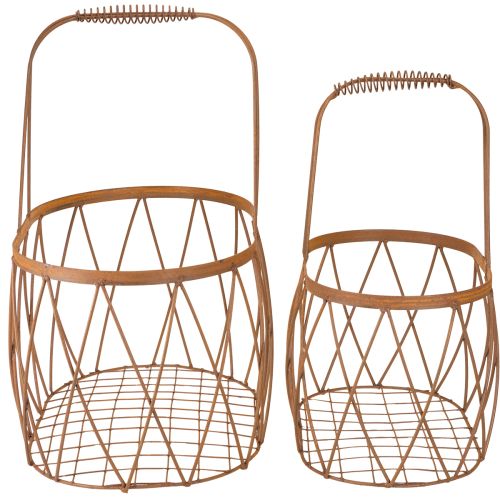 Product Oval wire basket with handle, garden decoration, rust finish, 30/25cm, set of 2