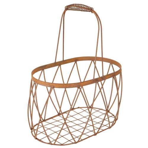 Product Oval wire basket with handle, garden decoration, rust finish, 30/25cm, set of 2