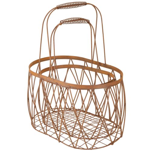 Product Oval wire basket with handle, garden decoration, rust finish, 30/25cm, set of 2