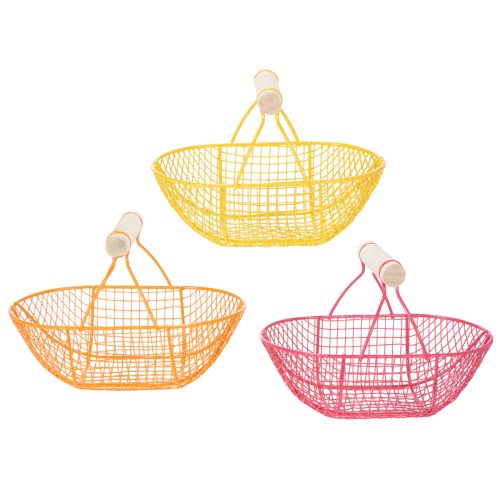 Wire basket with wooden handle. Handy design. Ideal for spring decorations, home and office. 17cm, 6 pieces.