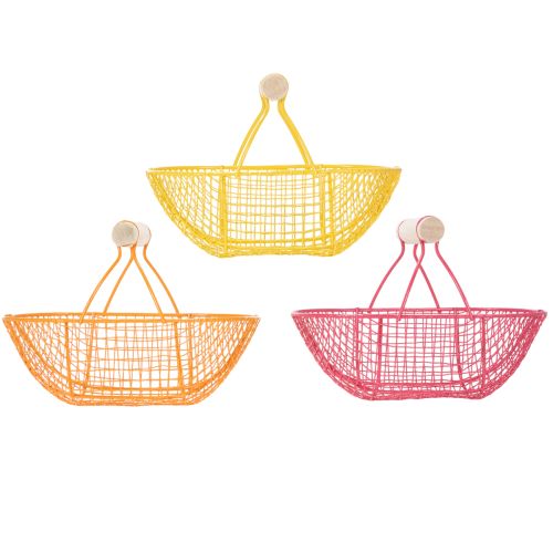 Product Wire basket with wooden handle. Handy design. Ideal for spring decorations, home and office. 17cm, 6 pieces.