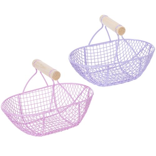 Wire basket with wooden handle, ideal for modern living and stylish decoration, 17cm, 6 pieces