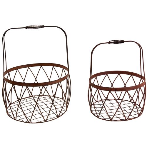 Wire basket mesh basket with handle garden decoration rust Ø25/20cm set of 2