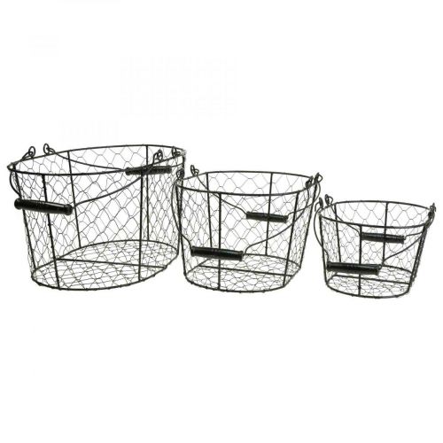 Product Wire basket with handles black metal 35/31/27cm set of 3