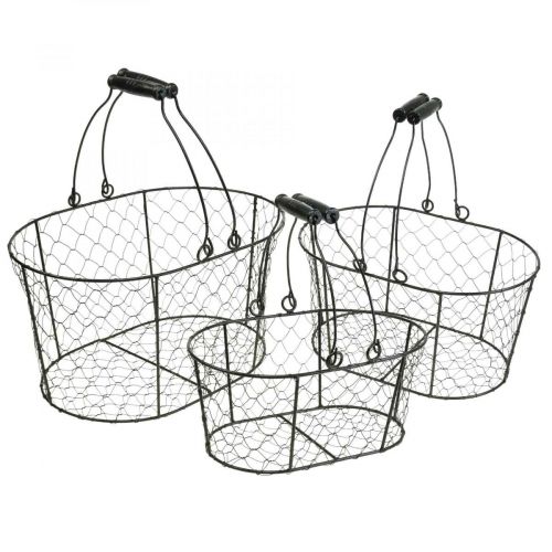 Wire basket with handles black metal 35/31/27cm set of 3