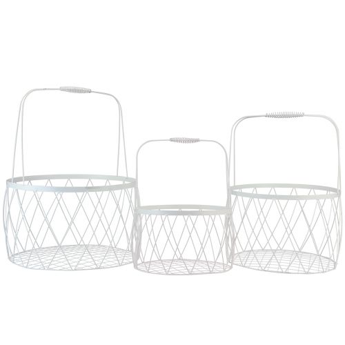 Product Wire basket with handle basket white metal Ø25/30/35cm set of 3