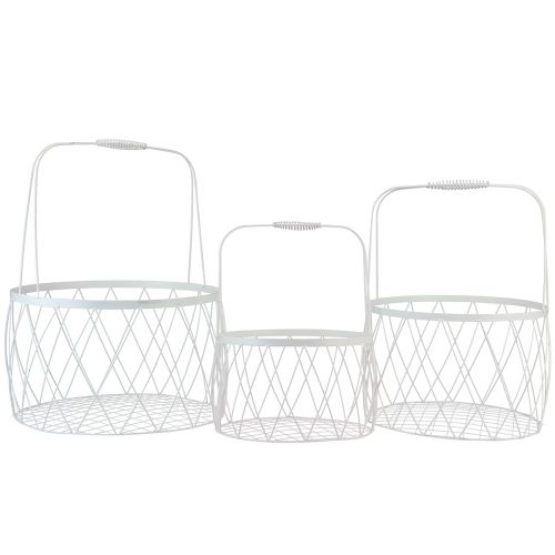 Wire basket with handle basket white metal Ø25/30/35cm set of 3