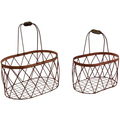 Product Wire basket oval mesh basket with handle garden decoration rust 30/25cm set of 2