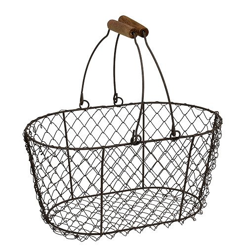 Product Wire basket oval with handle 27x16.5cm H13.5cm brown