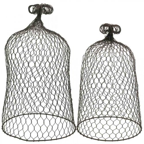 Floristik24 Decorative bell made of metal, climbing aid, wire hood brown, patina H50/41cm Ø30/25cm, set of 2
