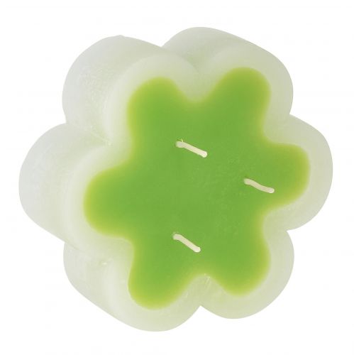 Product Three-wick candle green white shape flower Ø11.5cm H4cm