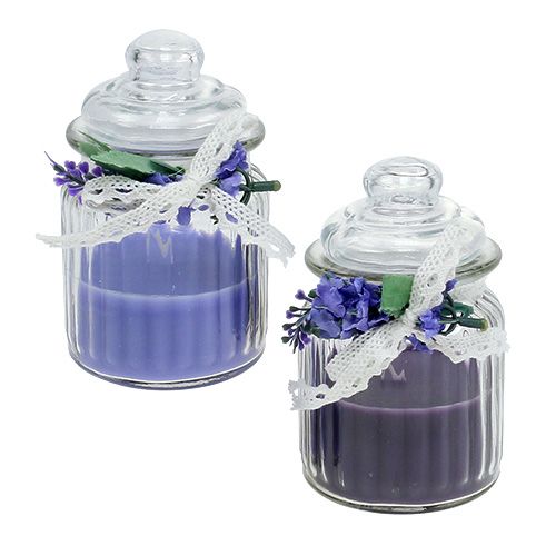 Floristik24 Scented candle in a glass of lavender Ø7.5cm H13cm 2pcs