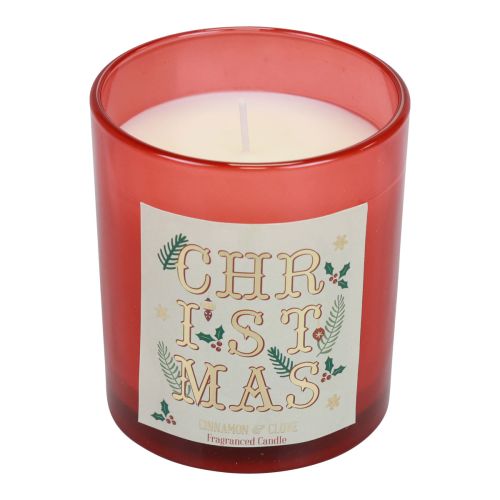 Floristik24 Scented candle Christmas scented candle in a glass red cinnamon clove Ø8cm