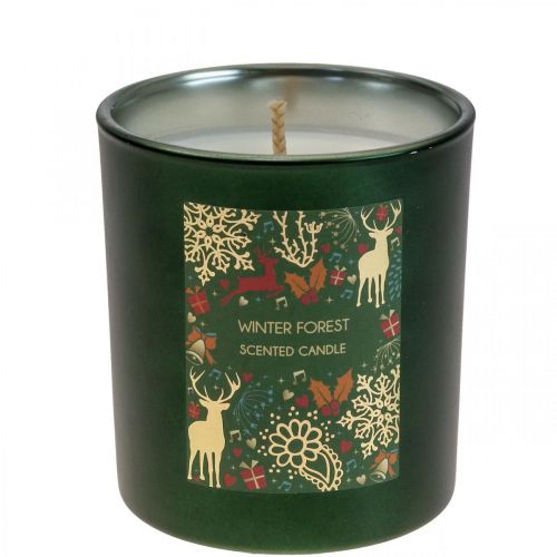 Floristik24 Scented candle Christmas winter forest candle glass green Ø7/H8cm
