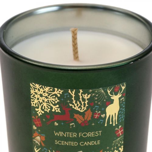 Floristik24 Scented candle Christmas winter forest candle glass green Ø7/H8cm