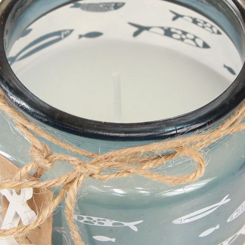 Product Scented Candles in Glass Fish Candles Maritime Blue Green H11cm 3pcs