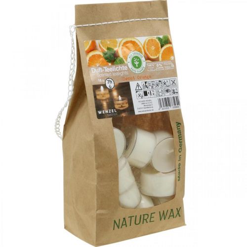 Product Scented candles orange, tealights fragrance, room fragrance candle Ø3.8cm H2.3cm white 18 pcs