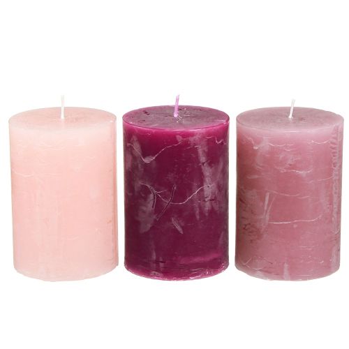 Solid Colored Candles Pillar Pink Berry 70x100mm 12 Pcs