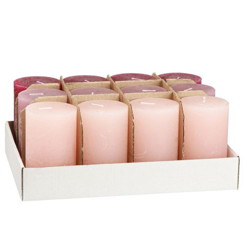 Product Solid coloured pillar candles 3 colours Berry 60×100mm 12 pcs