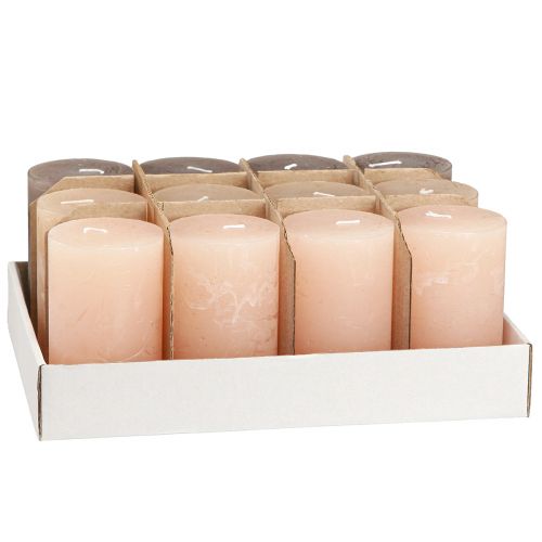 Product Solid-colored pillar candles 3 colors brown 60×100mm 12 pcs