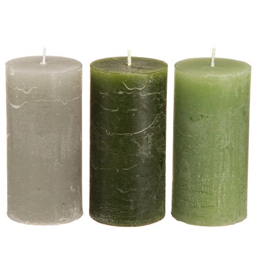 Floristik24 Solid coloured pillar candles green 3 colours 50x100mm 12 pcs