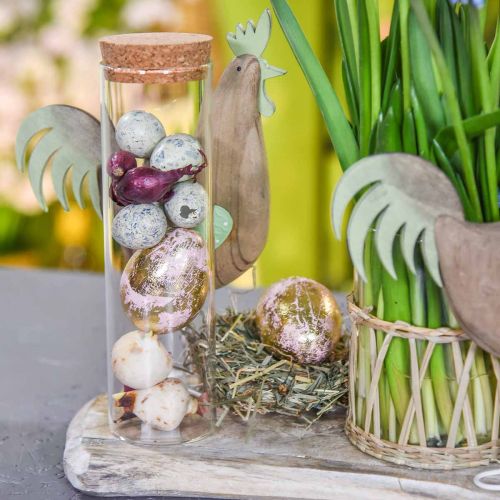 Floristik24 Noble wooden eggs, spring decoration, Easter eggs in a net pink, golden H7-7.5cm Ø 4-4.5cm 6pcs