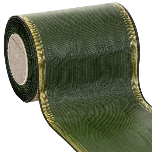 Elegant dark green moiré wreath ribbon, 125mm with gold pearl edge, mourning ribbon, wedding decoration, bow ribbon buy online | Floristik24.co.uk