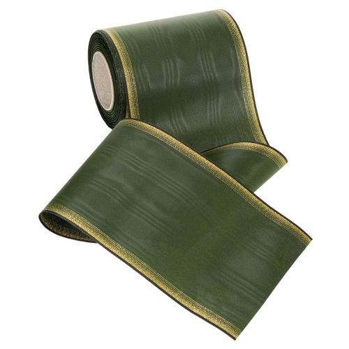 Elegant dark green moiré wreath ribbon, 125mm with gold pearl edge, mourning ribbon, wedding decoration, bow ribbon | Floristik24.co.uk