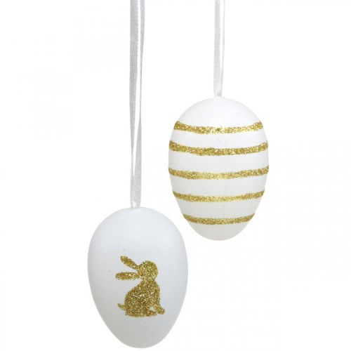 Easter eggs for hanging white, gold artificially sorted H6cm 12pcs
