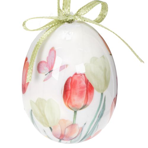 Product Easter egg decoration, tulip motif with ribbon for hanging and spring decoration, 6cm, 12 pieces