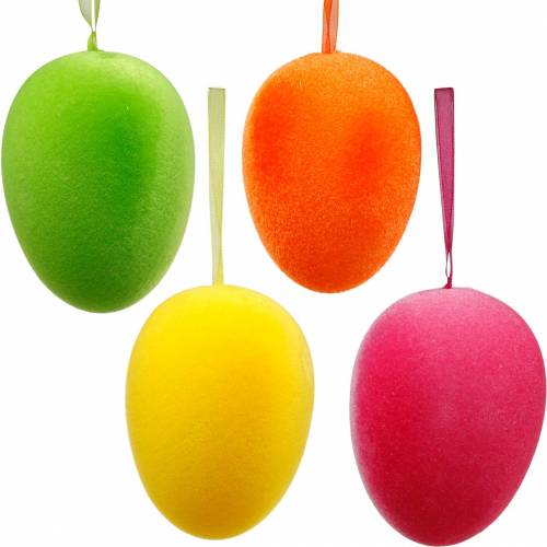 Floristik24 Colorful Easter eggs to hang, flocked eggs, Easter, spring decoration 8 pieces