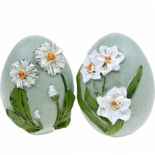 Floristik24 Easter Eggs with Flower Motif Daisies and Daffodils Blue, Green Plaster Assorted 2pcs