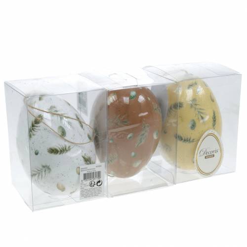 Floristik24 Easter eggs to hang with motif eggs and feathers white, brown, yellow assorted 3pcs