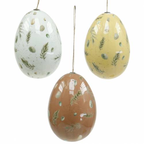 Floristik24 Easter eggs to hang with motif eggs and feathers white, brown, yellow assorted 3pcs