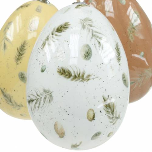 Floristik24 Easter eggs to hang with motif eggs and feathers white, brown, yellow assorted 3pcs
