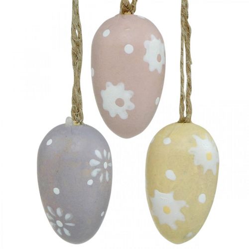 Product Mini Easter eggs, wooden eggs with flowers, Easter decoration purple, pink, yellow H3.5cm 6pcs