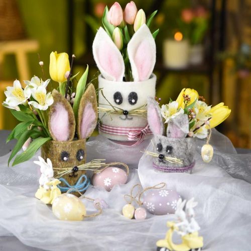 Product Easter eggs with flowers decoration for hanging wooden egg sorted 7cm 3pcs