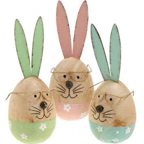 Floristik24 Easter bunny with glasses decorative figure wooden egg Ø5cm H13.5cm 3pcs