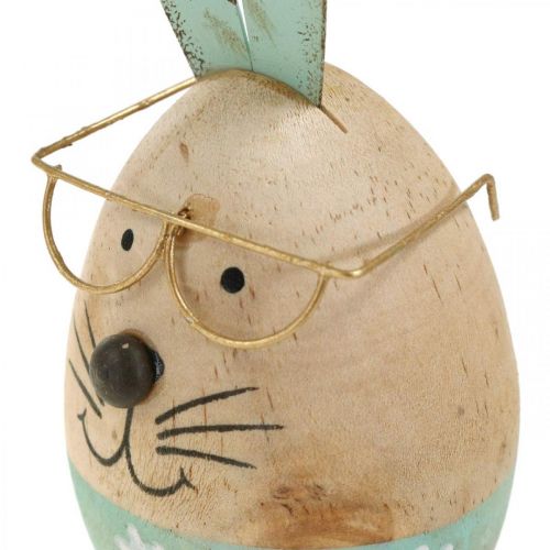 Product Easter bunny with glasses decorative figure wooden egg Ø5cm H13.5cm 3pcs