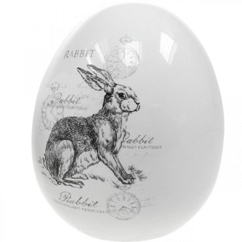 Floristik24 Ceramic egg, Easter decoration, Easter egg with rabbits white, black Ø10cm H12cm set of 2