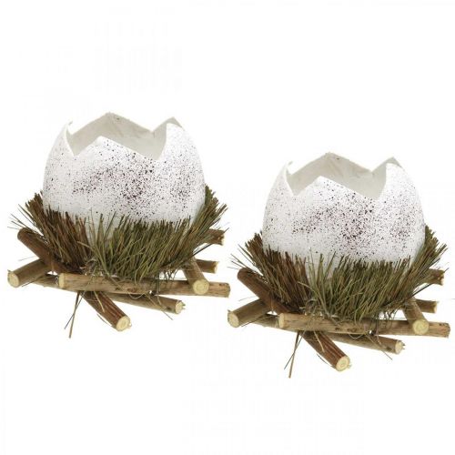 Floristik24 Easter decoration, egg in the nest, decorative egg, bird&#39;s nest Ø9cm H10cm white, natural colors 4pcs