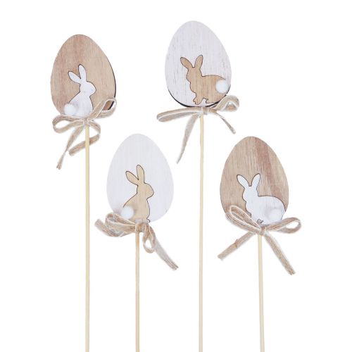 Product Flower Stick Easter Decoration Wooden Egg with Rabbit Natural 5×7cm 12 pcs