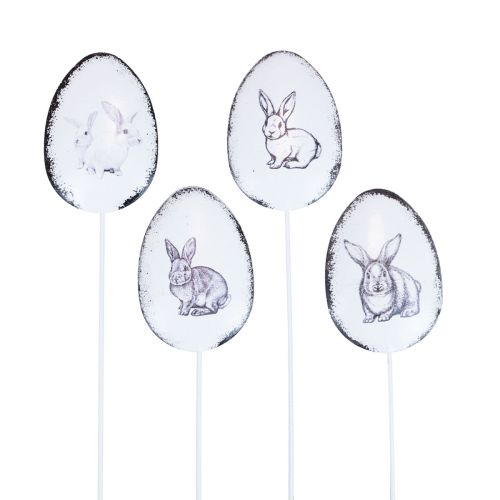 Flower plug metal decorative eggs with Easter bunnies 5×7cm 8pcs
