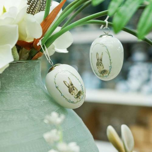 Product Egg for hanging ceramic white rabbit Ø5.5cm H7.6cm 12pcs