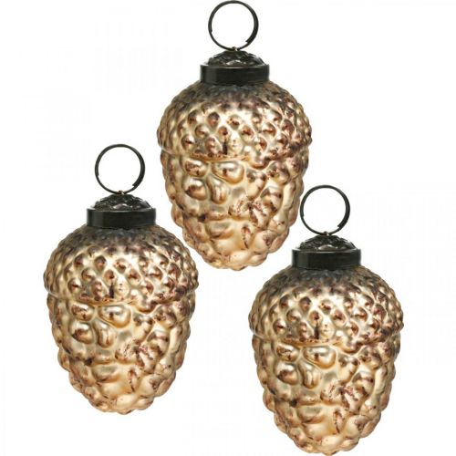 Floristik24 Acorn glass golden vintage deco cones Christmas tree decorations 5.5 × 8cm 12pcs