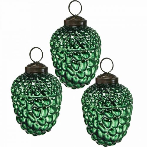 Floristik24 Acorn glass green autumn decoration cones Christmas tree decorations 5.5 × 8cm 12pcs